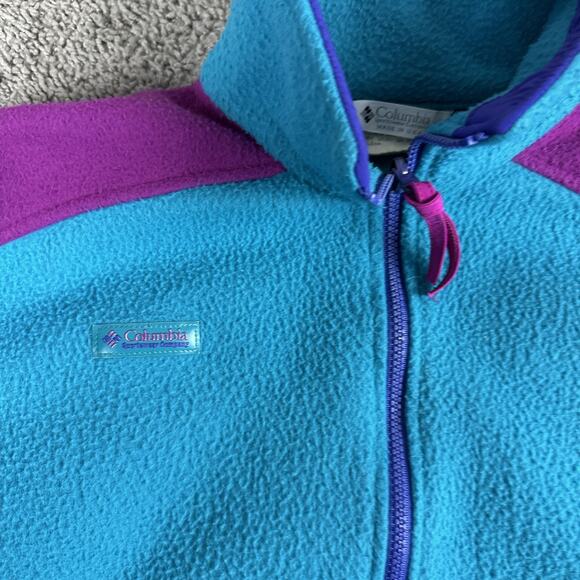 VINTAGE Columbia Fleece Jacket Womens Medium Teal Purple Full Zip Made USA 90sf - Picture 3 of 10